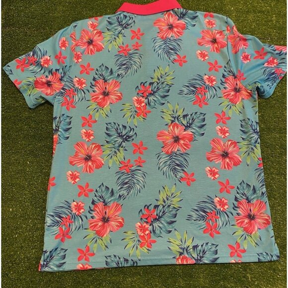 Paul Jones polo mens large pink blue lighweight breathable floral hawaiian 41 - Picture 8 of 12